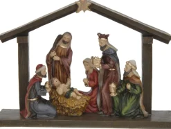 Merkloos Kerststallen>Polystone Kerststal Met Ster Inclusief Kerstbeelden 20 X 5,5 X 15 Cm