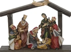 Merkloos Kerststallen>Polystone Kerststal Met Vallende Ster Inclusief Kerstbeelden 20 X 5,5 X 15 Cm