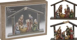 Merkloos Kerststallen>Polystone Kerststal Met Vallende Ster Inclusief Kerstbeelden 20 X 5,5 X 15 Cm