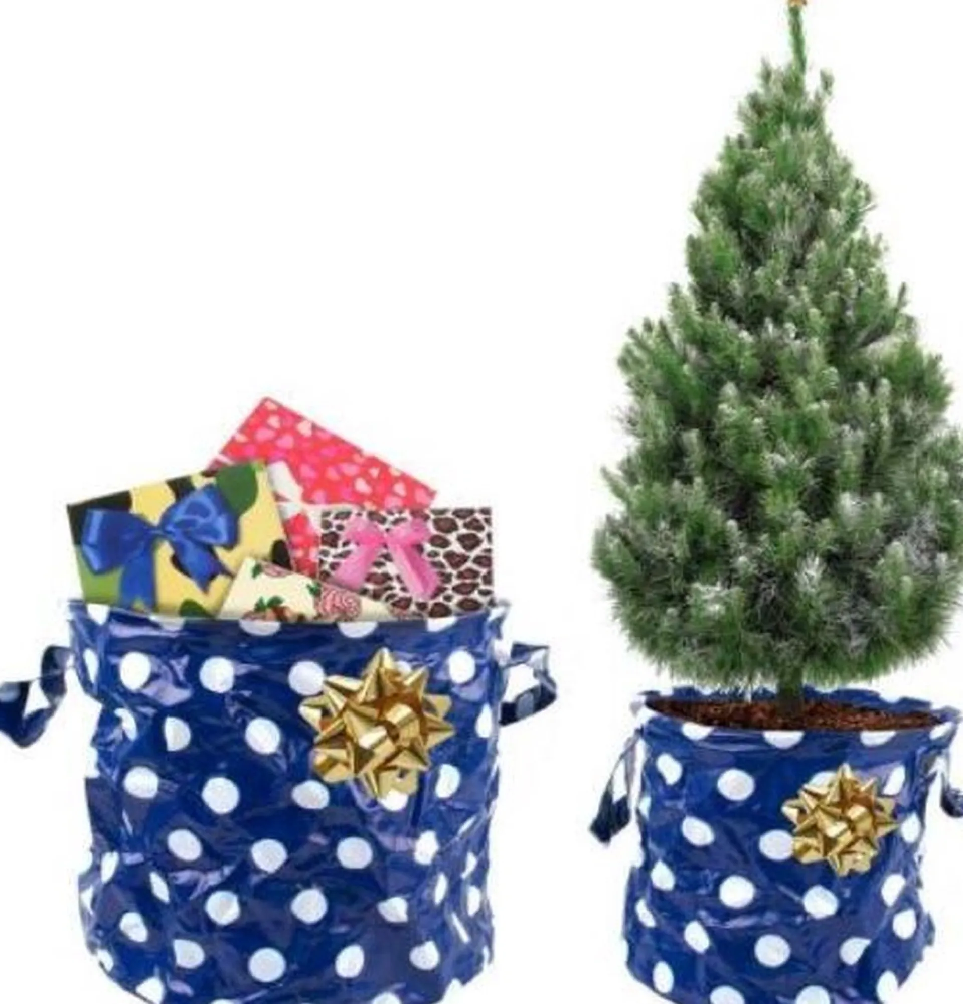 Present Time Kerstboomzak 2 Stuks– Kerstboomrok – Kerstboomhuls – Blauw Met Witte Stippen New