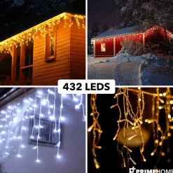 PrimePlus Primehome Ijspegel Verlichting Buiten 432 Led - Lichtgordijn – Kerstverlichting - 10 Meter – Uitbreidbaar Tot Maximaal 15 Meter – Ijspegelverlichting – Warm Wit – 8 Standen Sale