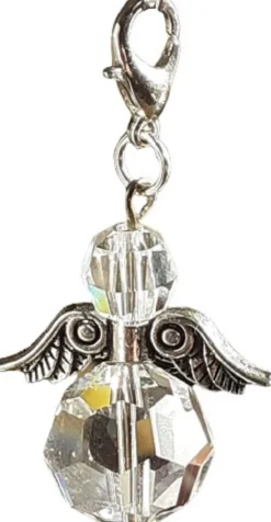 CC Kerstbeelden>Raamhanger Beschermengel , Hand Vervaardigd Uit Swarovski Kristallen . ( Bescherm Engel , Kettinghanger , Sleutelhanger ) , Zilver