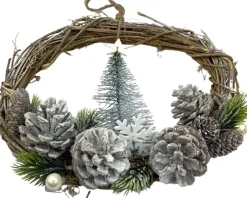 WDMT Kerstkransen>Rattan Kerstkrans - Pearl | O 28 Cm | Natuurlijke Kerst Decoratie | Kerst Krans Hanger | Wit