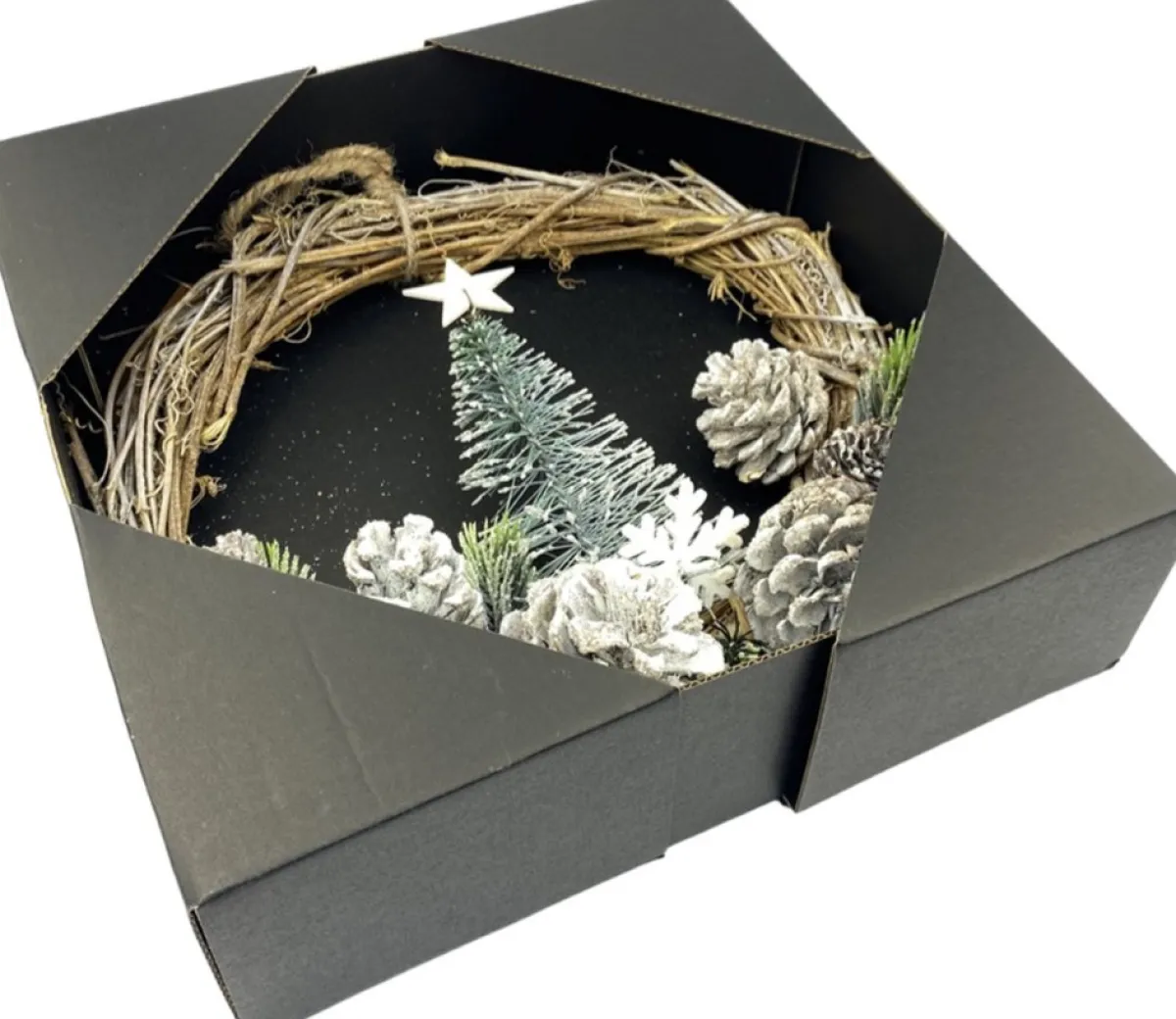 WDMT Kerstkransen>Rattan Kerstkrans - Pearl | O 28 Cm | Natuurlijke Kerst Decoratie | Kerst Krans Hanger | Wit