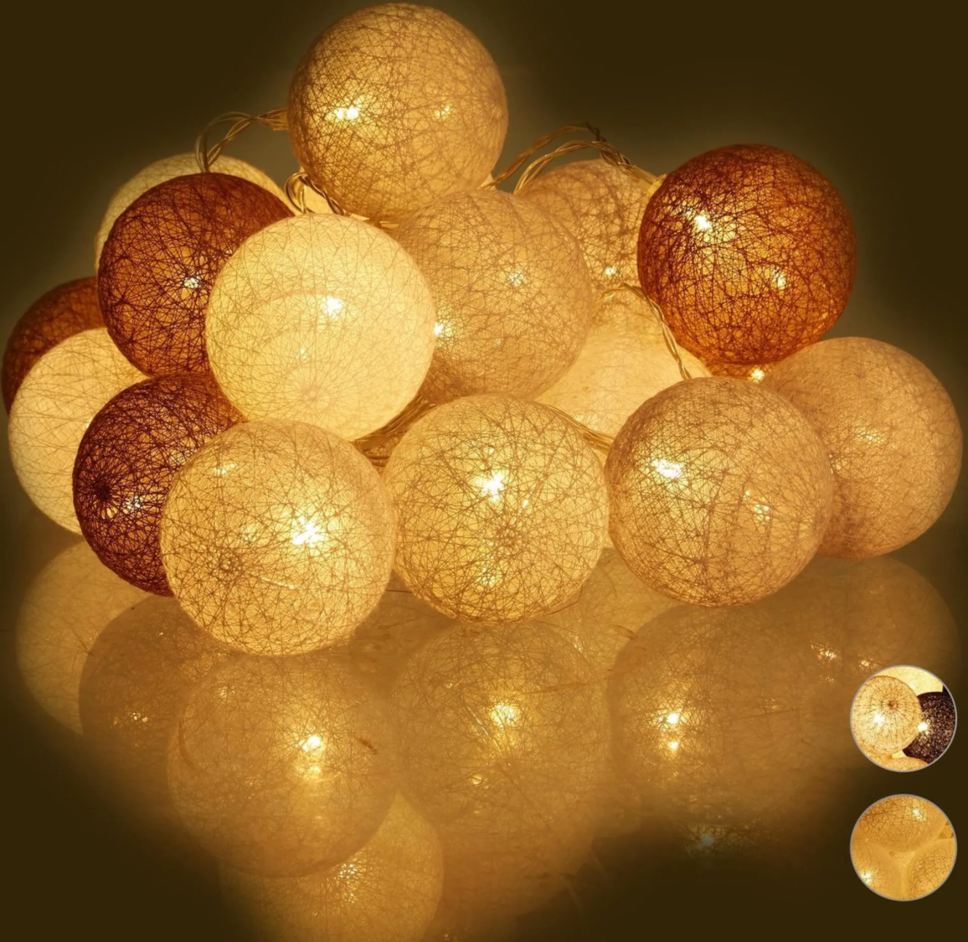 Relaxdays Led Lichtslang Met 20 Ballen - Sfeerverlichting - Feestverlichting - Katoen Grijs-Bruin Cheap