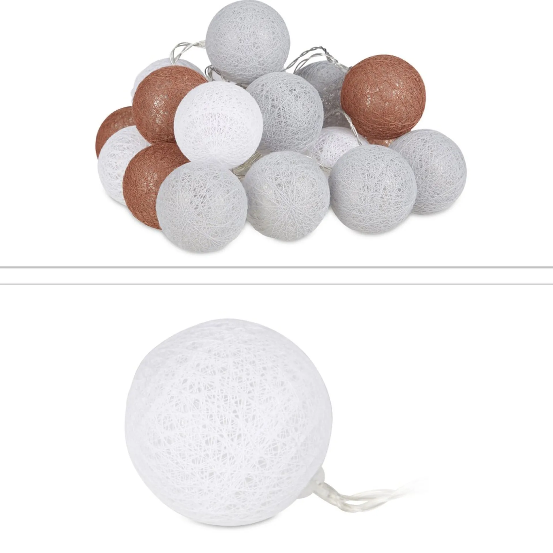 Relaxdays Led Lichtslang Met 20 Ballen - Sfeerverlichting - Feestverlichting - Katoen Grijs-Bruin Cheap