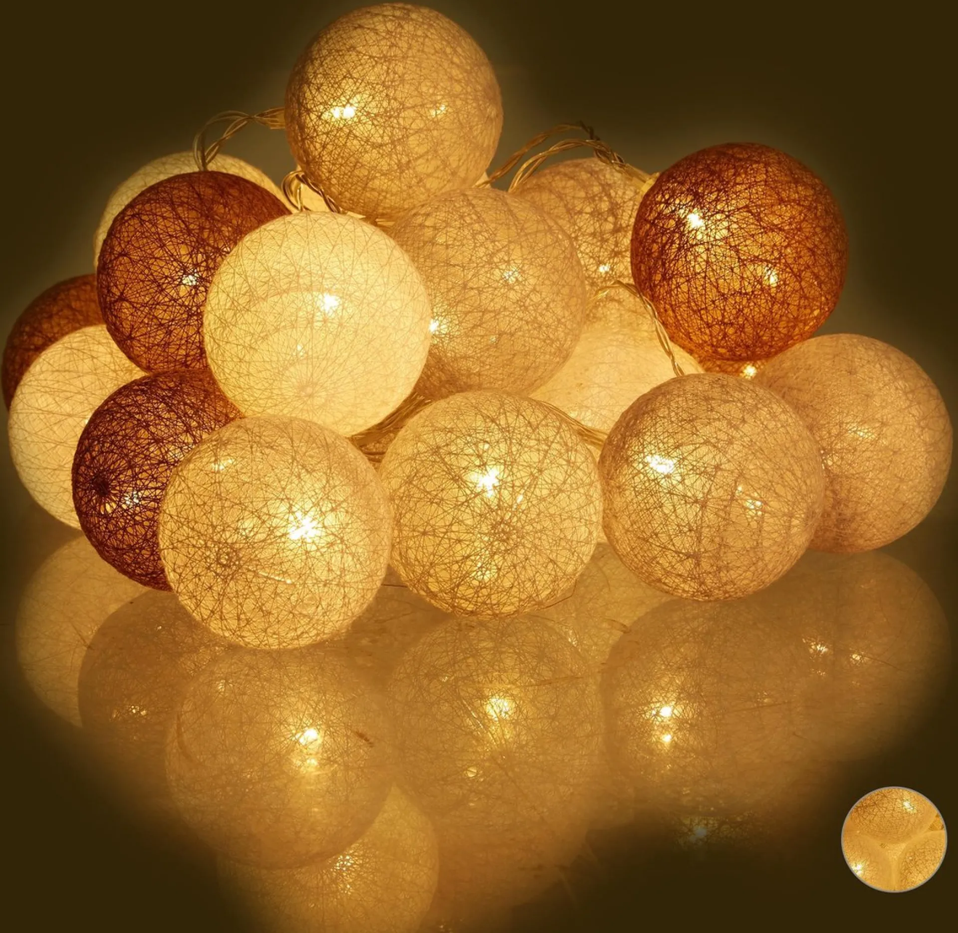 Relaxdays Led Lichtslang Met 20 Ballen - Sfeerverlichting - Feestverlichting - Katoen Grijs-Bruin Cheap