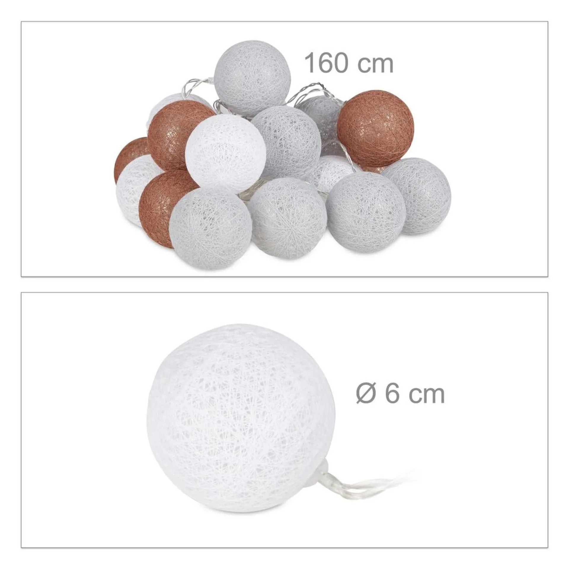 Relaxdays Led Lichtslang Met 20 Ballen - Sfeerverlichting - Feestverlichting - Katoen Grijs-Bruin Cheap