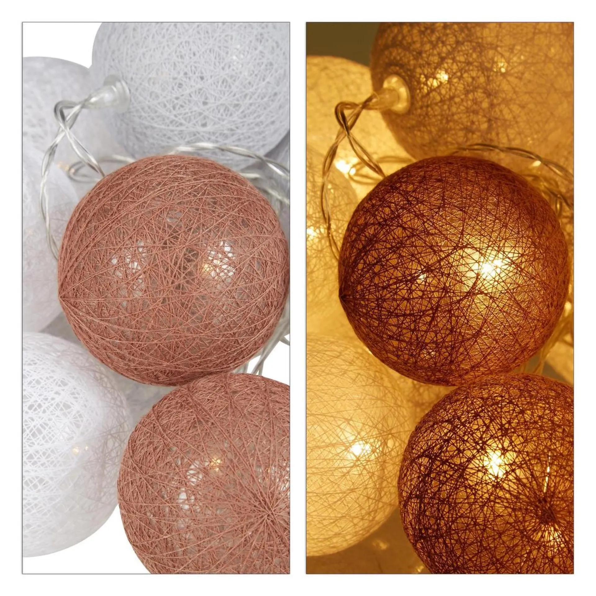 Relaxdays Led Lichtslang Met 20 Ballen - Sfeerverlichting - Feestverlichting - Katoen Grijs-Bruin Cheap