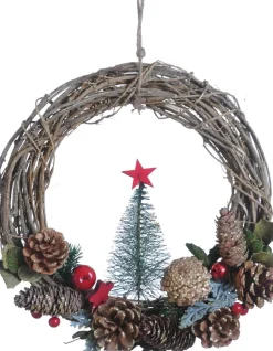 Naturn Christmas Kerstkransen>Rotan Kerstkrans Van | O 30 X 8 Cm | Kransen Kerstdecoratie | Kerstboom In Krans | Rood