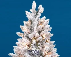 Royal Christmas - Flock / Sneeuw Kunstkerstboom In Plastic Pot - Lengte 105 Cm - Met Warm Led Batterij Verlichting - Met Sneeuw - 122 Takken Flash Sale