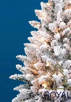 Royal Christmas - Flock / Sneeuw Kunstkerstboom In Plastic Pot - Lengte 105 Cm - Met Warm Led Batterij Verlichting - Met Sneeuw - 122 Takken Flash Sale