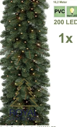 Royal Christmas Guirlandes> - 1X Kerstguirlande Pvc 540 Cm - 200 Led Lampjes - Extra Vol 600 Takken - Lengte 540 Cm - Max. 3X Koppelbaar - 600 Takken