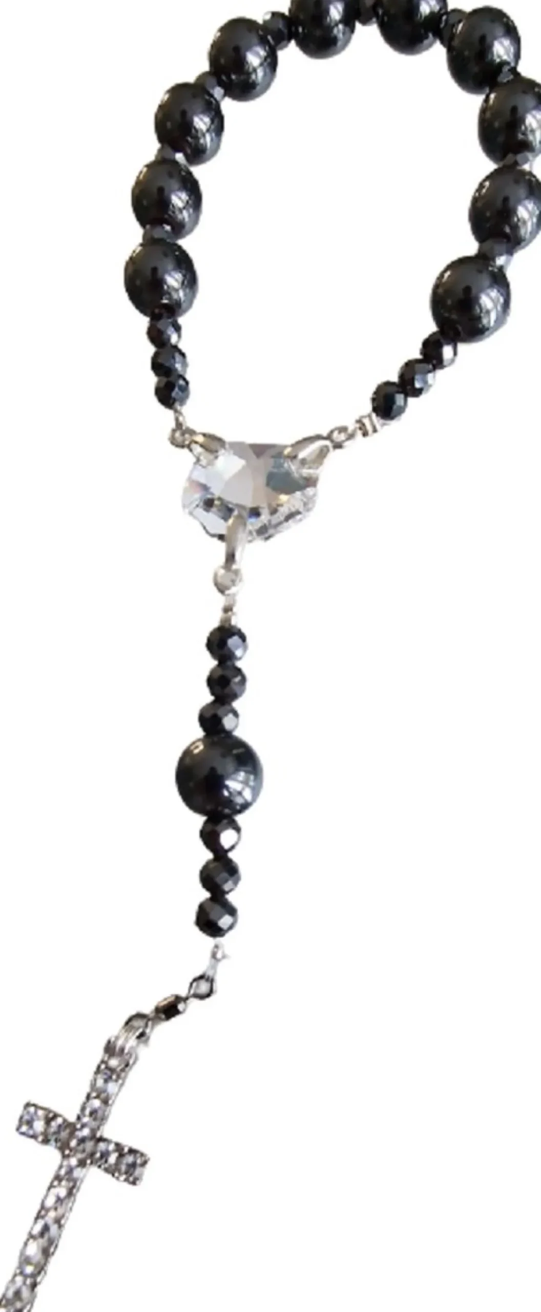 CrystalDesign Kerstkransen>Rozenkrans - Tientje - Paternoster, Gemaakt Met O.A. Swarovski Kristallen En Hematiet Kralen (Gebedssnoer, Kerst, Eerste Communie, Geloof, Ketting, Hanger, Kruisteken, Kruis, Meditatie, Mediteren, Gebed, Gebeden, Spiritueel)