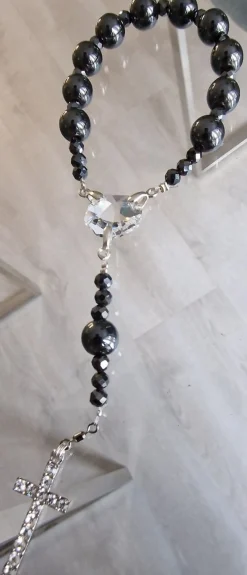 CrystalDesign Kerstkransen>Rozenkrans - Tientje - Paternoster, Gemaakt Met O.A. Swarovski Kristallen En Hematiet Kralen (Gebedssnoer, Kerst, Eerste Communie, Geloof, Ketting, Hanger, Kruisteken, Kruis, Meditatie, Mediteren, Gebed, Gebeden, Spiritueel)