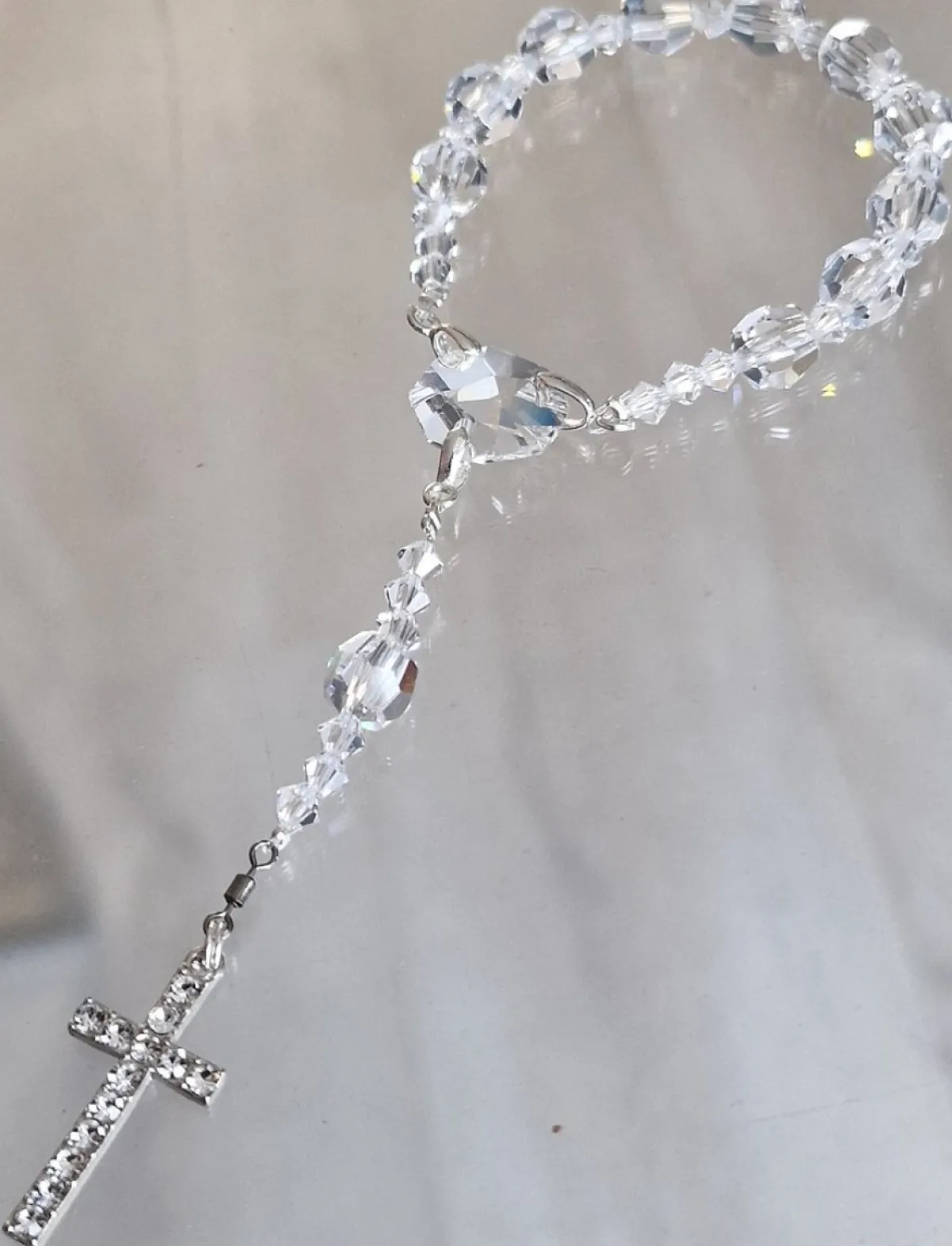 CrystalDesign Kerstkransen>Rozenkrans - Tientje - Paternoster, Gemaakt Met O.A. Swarovski Kristallen Transparant (Gebedssnoer, Kerst, Eerste Communie, Geloof, Ketting, Hanger, Kruisteken, Kruis, Meditatie, Mediteren, Gebed, Gebeden, Spiritueel)