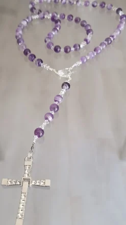 CrystalDesign Kerstkransen>Rozenkrans, Paternoster Gemaakt Met Amethist En Kristallen Van Swarovski, Gebedssnoer, Rozenkransgebed, Kruisteken, Meditatie, Spiritueel, Geloof, Geloofsteken, Cadeau, Ketting, Kruis, Gebed, Gebedssnoer, Gebedsketting, Kerstpakket Cadeau