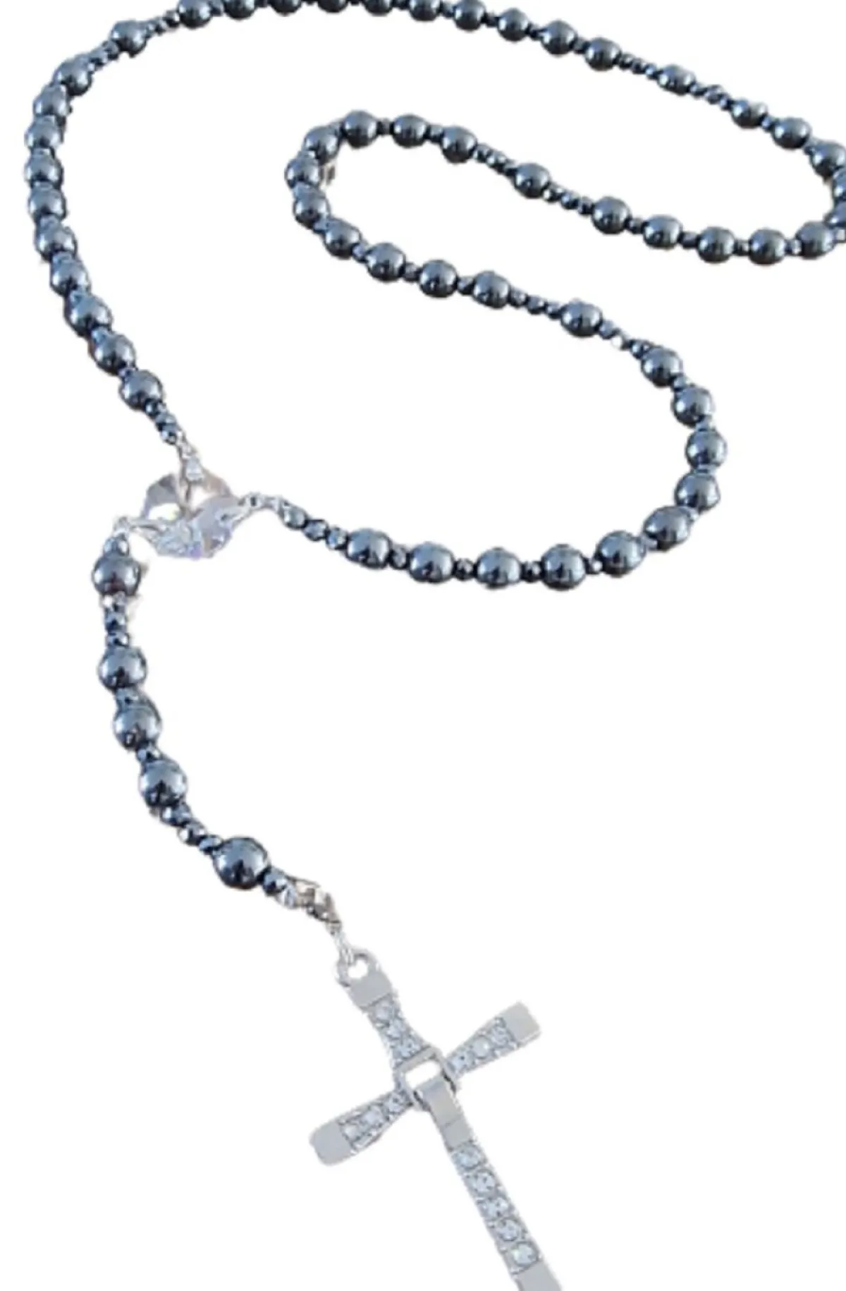 CrystalDesign Kerstkransen>Rozenkrans, Paternoster Gemaakt Met Hematiet Kralen En Kristal Van Swarovski, Gebedssnoer, Rozenkransgebed, Kruisteken, Meditatie, Spiritueel, Geloof, Geloofsteken, Cadeau, Ketting, Kruis, Gebed, Gebedssnoer, Gebedsketting, Kerstpakket Cadeau