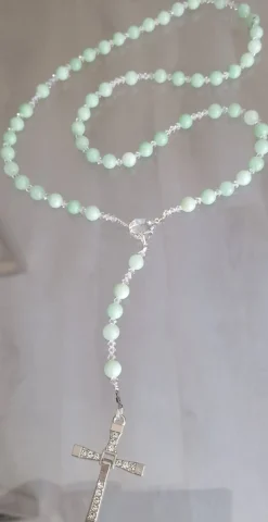 CrystalDesign Kerstkransen>Rozenkrans, Paternoster Jade En Kristallen Van Swarovski, Gebedssnoer, Rozenkransgebed, Kruisteken, Meditatie, Spiritueel, Geloof, Geloofsteken, Cadeau, Ketting, Kruis, Gebed, Gebedssnoer, Gebedsketting, Kerstpakket Cadeau