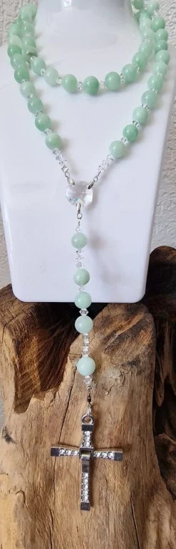 CrystalDesign Kerstkransen>Rozenkrans, Paternoster Jade En Kristallen Van Swarovski, Gebedssnoer, Rozenkransgebed, Kruisteken, Meditatie, Spiritueel, Geloof, Geloofsteken, Cadeau, Ketting, Kruis, Gebed, Gebedssnoer, Gebedsketting, Kerstpakket Cadeau