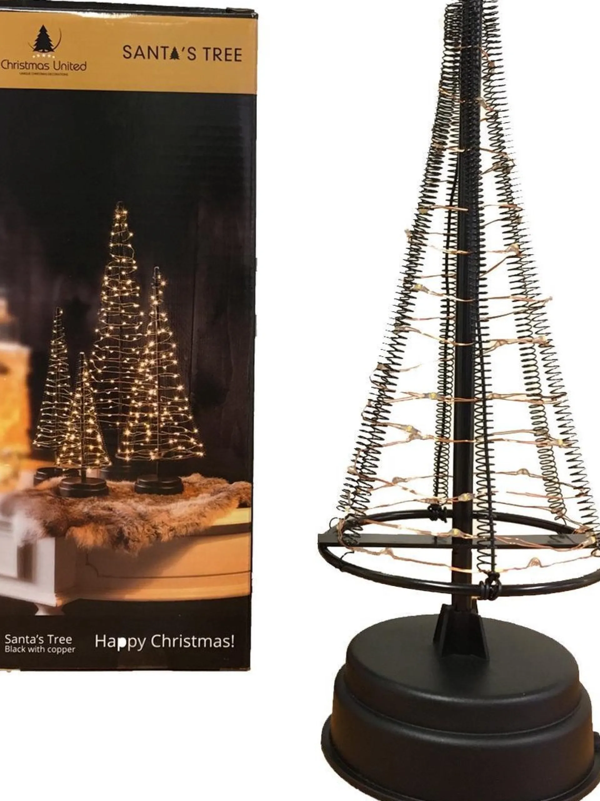 Christmas United Santa's Tree Kerstboom - Zwart/Koper 60 Led Lampjes - 32,5 Cm Outlet