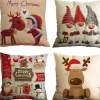 * Kerstkussens>Set Van 4 - Kerst Kussensloop - Katoen En Linnen Materiaal - Decoratieve Print - Kerstboom, Kerst Herten, Kerstman Motief - Sofa Kussenhoes - 45Cm X 45Cm