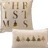 Sierkussen.nl Kerstkussens>Set Van 2 Kerst Sierkussens - Wit En Goud - 1X Christmas - 1X Trees - Inclusief Polyester Vulling - Zachte Stoffen - Sfeerkussens