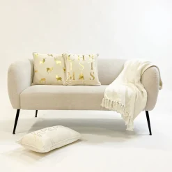 Sierkussen.nl Kerstkussens>Set Van 2 Kerst Sierkussens - Wit En Goud - 1X Christmas - 1X Trees - Inclusief Polyester Vulling - Zachte Stoffen - Sfeerkussens