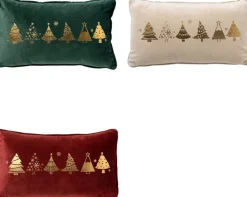 Sierkussen.nl Kerstkussens>Set Van 3 Kerst Sierkussens - Rood - Wit - Groen - Goud - 3X Trees - Inclusief Polyester Vulling - Zachte Stoffen - Sfeerkussens