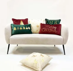 Sierkussen.nl Kerstkussens>Set Van 3 Kerst Sierkussens - Rood - Wit - Groen - Goud - 3X Trees - Inclusief Polyester Vulling - Zachte Stoffen - Sfeerkussens