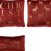 Sierkussen.nl Kerstkussens>Set Van 3 Kerst Sierkussens - Rood - Goud - 1X Merry Christmas - 1X Christmas - 1X Deer - Inclusief Polyester Vulling - Zachte Stoffen - Sfeerkussens