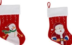 Merkloos Kerstsokken>Set Van 2 Kerstsokken - 42 Cm - Kerstman - Sneeuwpop - Kerstsok - Rood