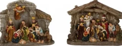 Kersthuisjebestellen.nl Kerststallen>Set Van 2 Stuks - Kerststalletjes - Kerststal - Kerstkribbe - Met 8 Figuren - H=12Cm B=15Cm
