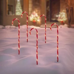 ecd-Germany Set Van 5 Tuinpluggen 73X400 Cm Met 56Led Warm Wit Plastic Outlet