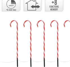 ecd-Germany Set Van 5 Tuinpluggen 73X400 Cm Met 56Led Warm Wit Plastic Outlet