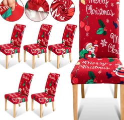 Merkloos Set Van 6-Kerst Stoelhoezen, Stoelhoes Feestelijke Cover Decoratie Beschermer Stoelhoes Party Restaurant Stoelhoes Best