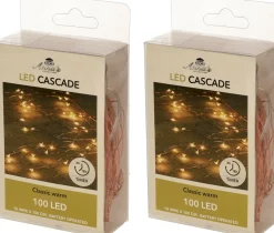 Anna's Collection Set Van 2X Stuks Cascade Draadverlichting Lichtsnoer Met 100 Lampjes Warm Wit Met 10 Lichtdraden - Kerstverlichting Clearance