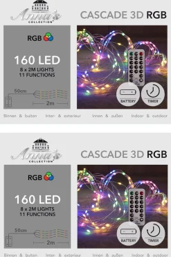 Anna's Collection Set Van 2X Stuks Cascade Draadverlichting Lichtsnoer Met 160 Lampjes Gekleurd Met 8 Lichtdraden - Op Batterijen - Kerstverlichting Clearance