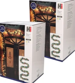 Merkloos Guirlandes>Set Van 2X Stuks Dennenslingers/Dennen Guirlandes Met Kerstballen En Licht 500 Cm - Binnen / Buiten - Kerstslingers