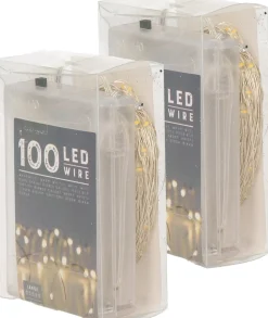 Merkloos Set Van 2X Stuks Draadverlichting Lichtsnoer Met 100 Lampjes Warm Wit Op Batterij 1000 Cm Shop