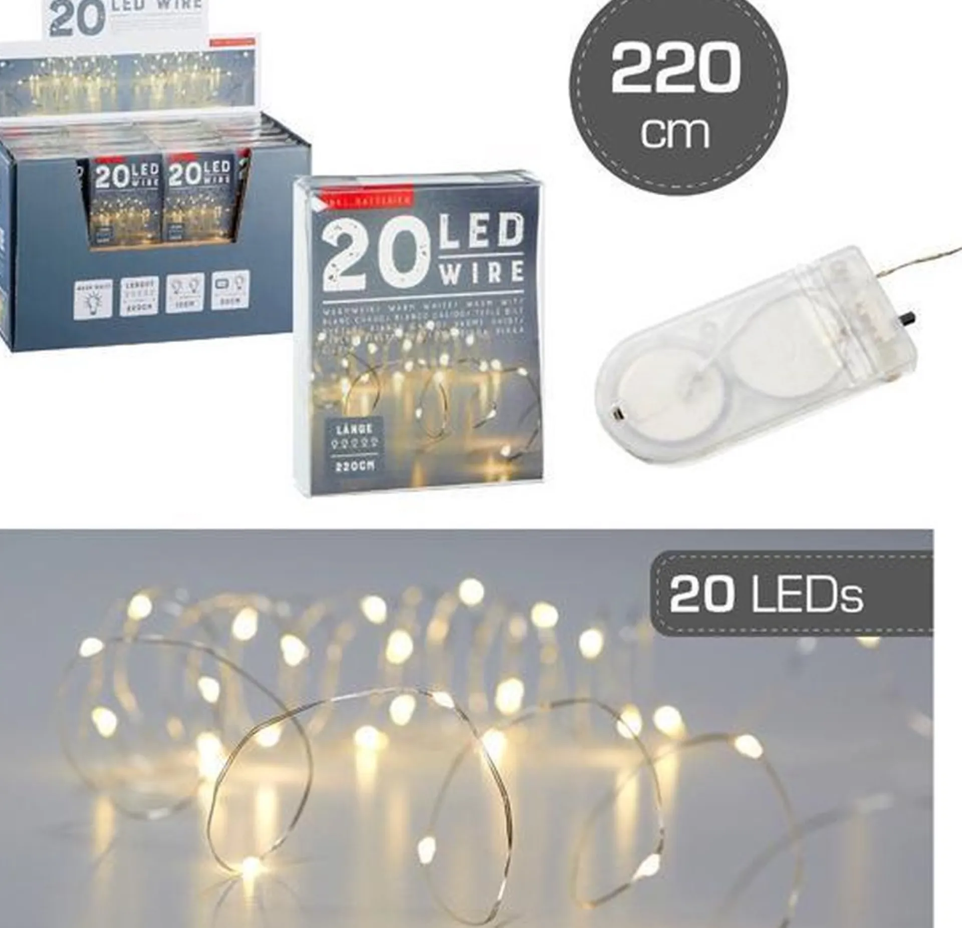 Merkloos Set Van 2X Stuks Draadverlichting Lichtsnoer Met 20 Lampjes Warm Wit 220 Cm - Lichtdraden/Lichtsnoeren - Kerstverlichting Best Sale