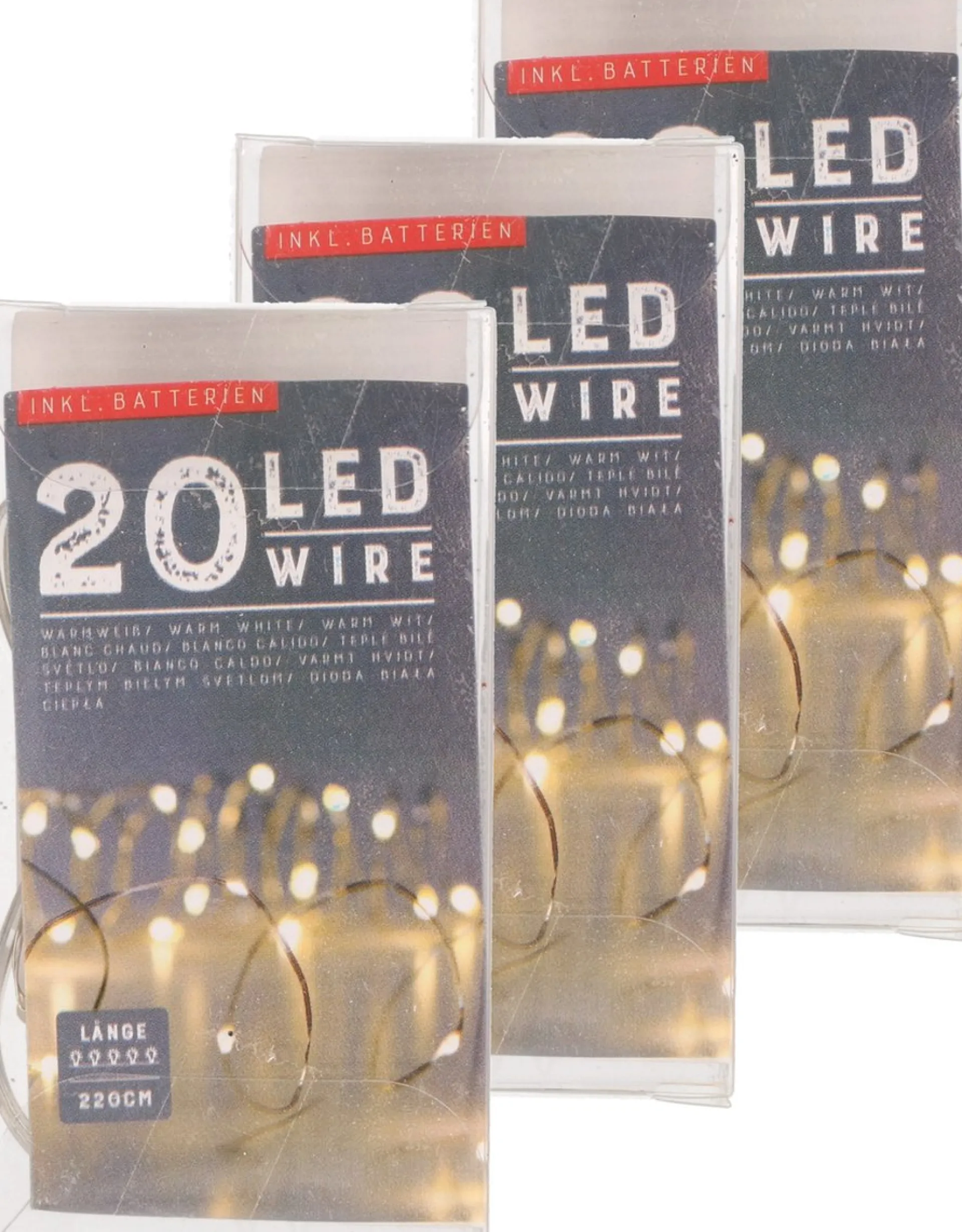 Merkloos Set Van 3X Stuks Draadverlichting Lichtsnoer Met 20 Lampjes Warm Wit 220 Cm - Lichtdraden/Lichtsnoeren - Kerstverlichting Flash Sale