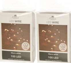 Anna's Collection Set Van 2X Stuks Draadverlichting Lichtsnoer Met 100 Lampjes Warm Wit 500 Cm - Lichtdraden/Lichtsnoeren - Kerstverlichting Flash Sale
