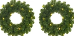 Mica Decorations Kerstkransen>Set Van 2X Stuks Groene Verlichte Kerstkransen/Deurkransen Met 30 Leds 60 Cm - Kransen Met Verlichting/Kerstverlichting