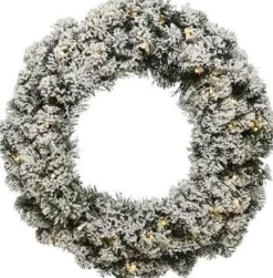 Decoris Kerstkransen>Set Van 2X Stuks Groen/Witte Kerstkrans 50 Cm Imperial Met Kunstsneeuw En Led-Lichtjes - Kerstkransen Kerstversieringen/Kerstdecoraties