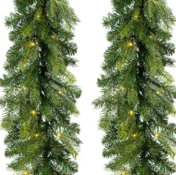 Decoris Guirlandes>Set Van 2X Stuks Kerst Dennenslinger/Dennenguirlandes Groen Met Twinkelende Verlichting 270 Cm - Kerstslingers