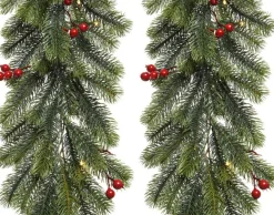 Decoris Guirlandes>Set Van 2X Stuks Kerst Dennenslinger/Dennenguirlandes Groen Met Decoratie 30 X 180 Cm - Kerstslingers