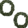 Decoris Kerstkransen>Set Van 2X Stuks Kerstkransen/Dennenkransen Groen Met Warm Witte Kerstverlichting En Timer 60 Cm - Verlichte Deurkransen