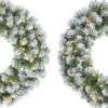 Mica Decorations Kerstkransen>Set Van 2X Stuks Kerstkransen/Deurkransen Groen Met Verlichting 30 Leds En Sneeuw 60 Cm - Deurkransen/Voordeur Kransen