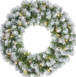 Mica Decorations Kerstkransen>Set Van 2X Stuks Kerstkransen/Deurkransen Groen Met Verlichting 30 Leds En Sneeuw 60 Cm - Deurkransen/Voordeur Kransen